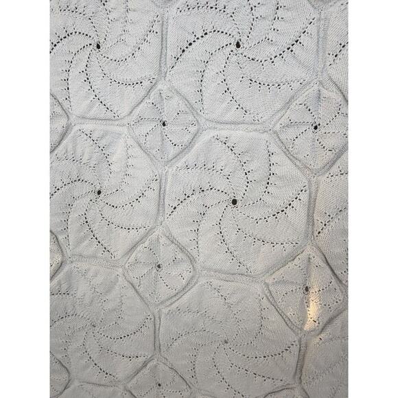 Handmade Knit Cream 100% COTTON blanket Coastal Textured Boho Pinwheel - Picture 5 of 7